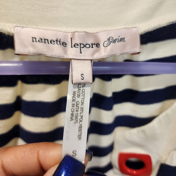 NANETTE LEPORE BLue and Ivory Stripes Roll up Sleeves Swim Cover up size S - Picture 3 of 10